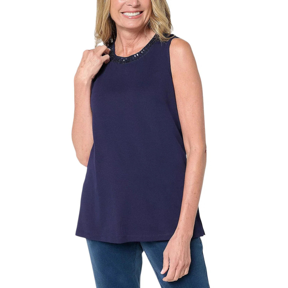 Jingle Belles by Kim Gravel Women's TripleLuxe Baby Sequin Tank Navy - Regular